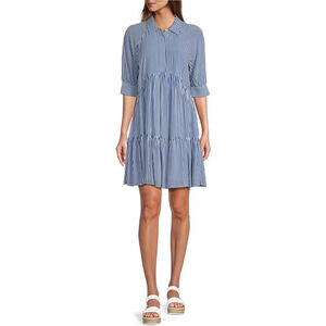 A Loves A Girls Shirt Dress Size Medium Striped Point Collar 3/4 Cuffed Sleeve